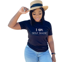 UNISEX BLACK SHORT SLEEVE "I AM SELF MADE" T-SHIRT