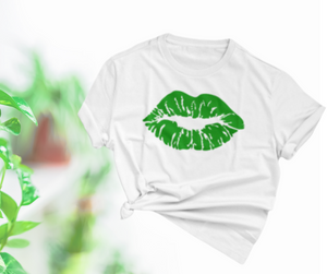 WHITE SHORT SLEEVE SPRING T-SHIRT WITH GREEN LIPS