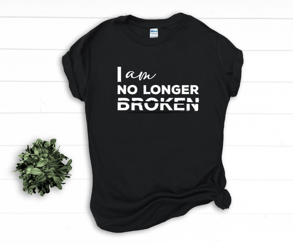 UNISEX BLACK "I AM NO LONGER BROKEN" BRAND SHORT SLEEVE T-SHIRT